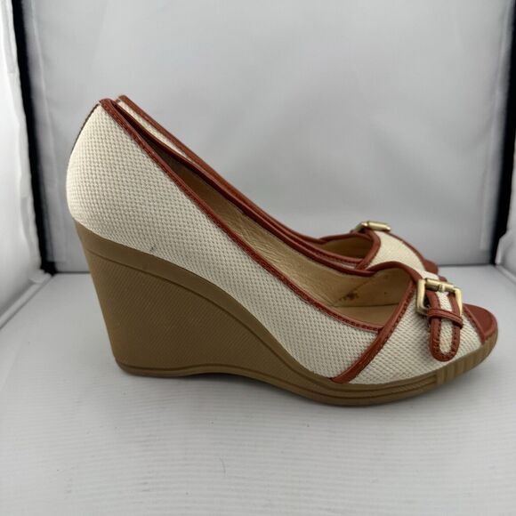 Michael Kors White And Burnt Orange Peep Toe Women’s wedges size 8 Comfortable - Picture 5 of 10